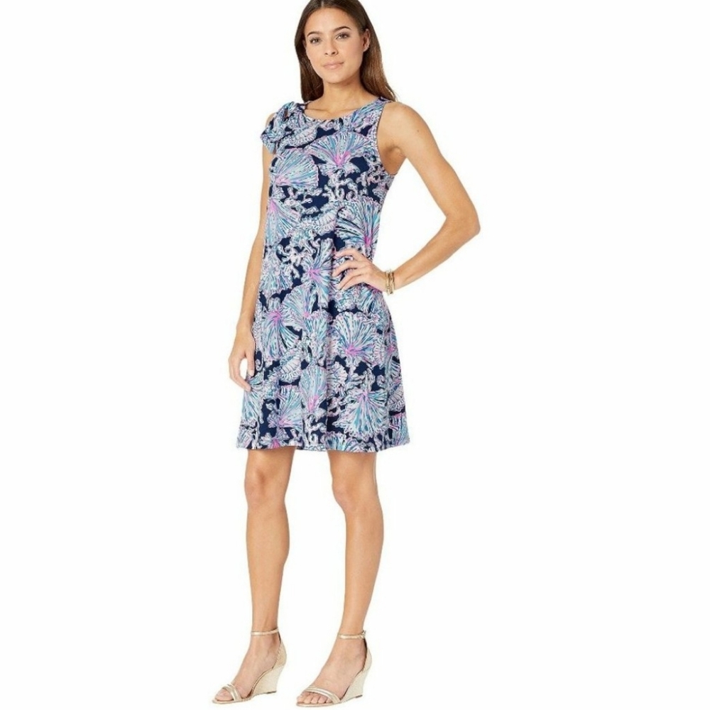 Lilly Pulitzer Seashell Seahorse Sea Life  Sleeveless Blue Shift Dress Small